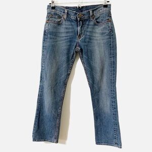 Lucky Brand Sun Down Straight Cuff Cropped Jeans Dark Wash Red Stitching Size 27